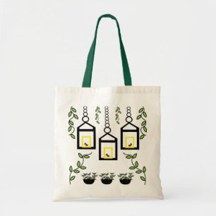 Bolsa Tote Plantas Verdes Pássaros Padrão Natureza
