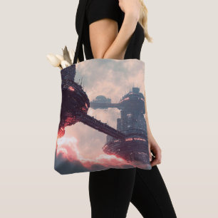 Bolsa Tote Plataformas futuristas nas nuvens ao crepúsculo