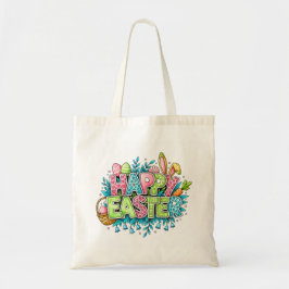 Bolsa Tote Playful Easter Artwork With Bunny Ears and Florals