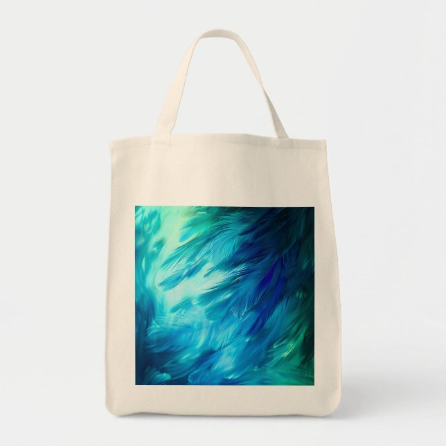 Bolsa Tote Pluma Abstrata Azul Verde (Frente)