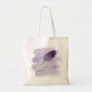 Bolsa Tote Pluma Roxa Aquarela Arte Boho Suave Estética