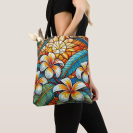 Bolsa Tote Plumeria de vidro com estilos de cor laranja