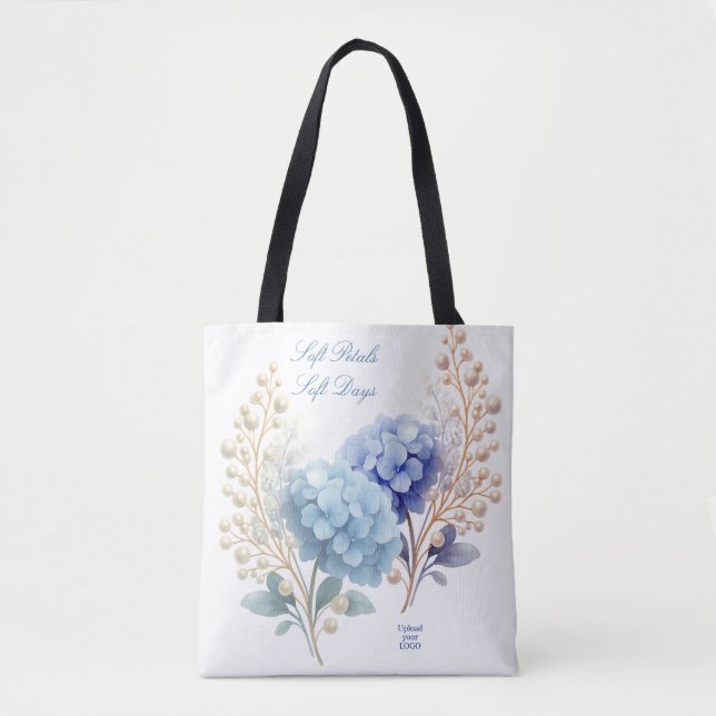 Bolsa Tote Pó Azul Hydrangea Watercolor Lealdade do Cliente (Frente)
