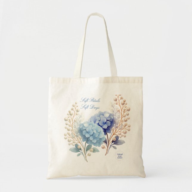 Bolsa Tote Pó Azul Hydrangea Watercolor Lealdade do Cliente (Frente)