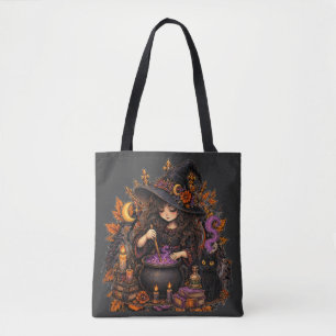 Bolsa Tote Poção de Bruxa Gótica Halloween Gato Preto Bruxari