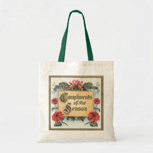 Bolsa Tote Poinsétias de Natal Antigas em uma Moldura Ornamen