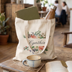 Bolsa Tote Poinsettia de Natal Marfim Vermelho Verde Floral d