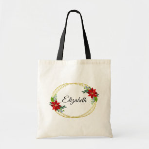 Bolsa Tote Poinsettia Floral Frame Dourado Geométrico Bridesm