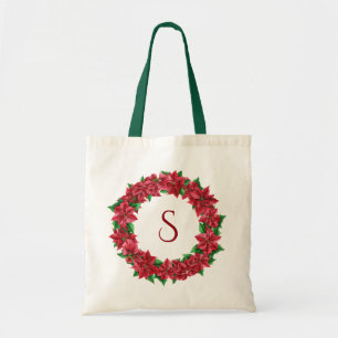 Bolsa Tote Poinsettia Floral Wreath Monograma
