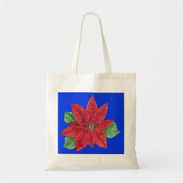 Bolsa Tote Poinsettia Tote Bag, Fundo Azul