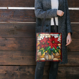 Bolsa Tote Poinsettias Plantadas Faux Vidro Estido