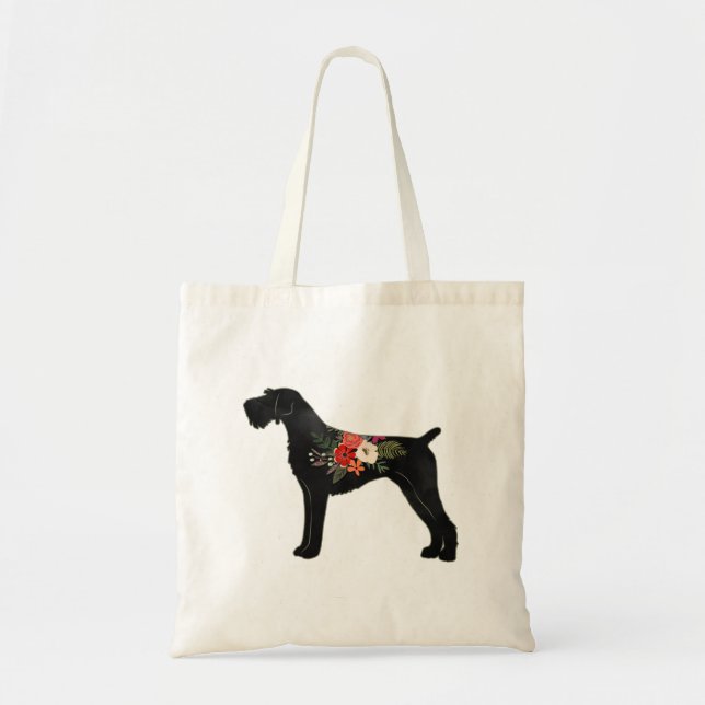Bolsa Tote Pointer Boho Floral Silhouette alemão Wirehaired (Frente)