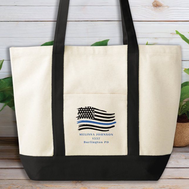 Bolsa Tote Polícia de Linha Azul Fino Personalizada (Criador carregado)