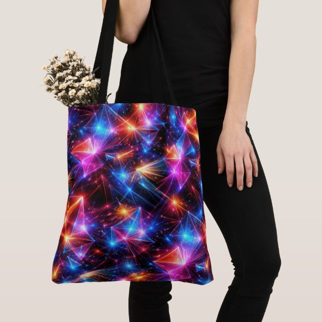 Bolsa Tote Polígono Neon Abstrato com Explosões (Close Up)