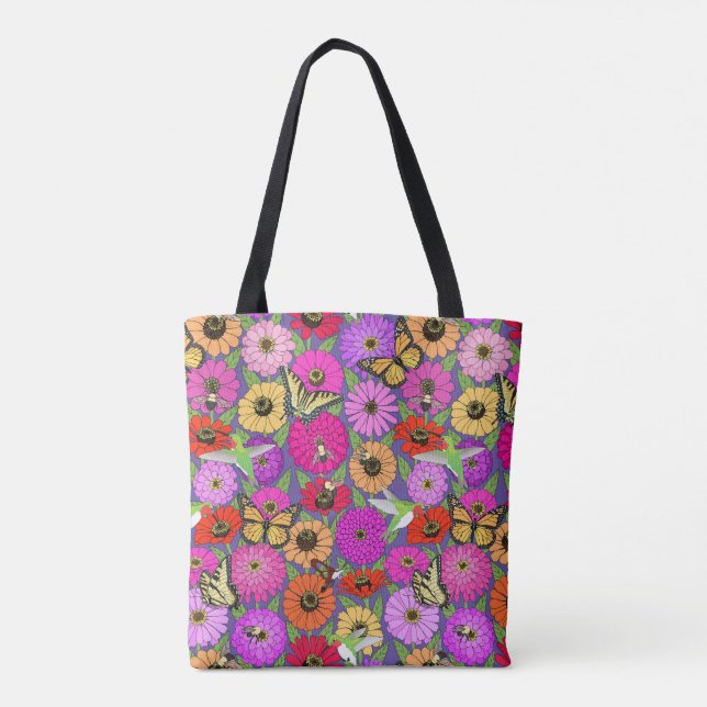 Bolsa Tote polinizadores e zinnias (Verso)