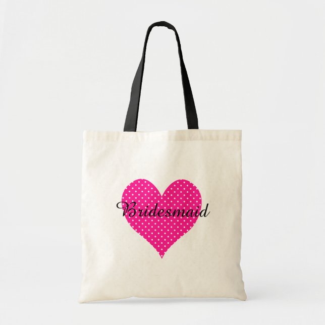 Bolsa Tote Polka Branca Bonita Dotada De Coração Rosa Profund (Frente)