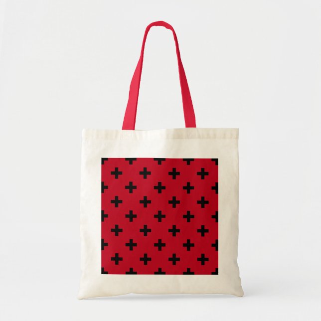 Bolsa Tote Polka preto cruza em vermelho (Frente)