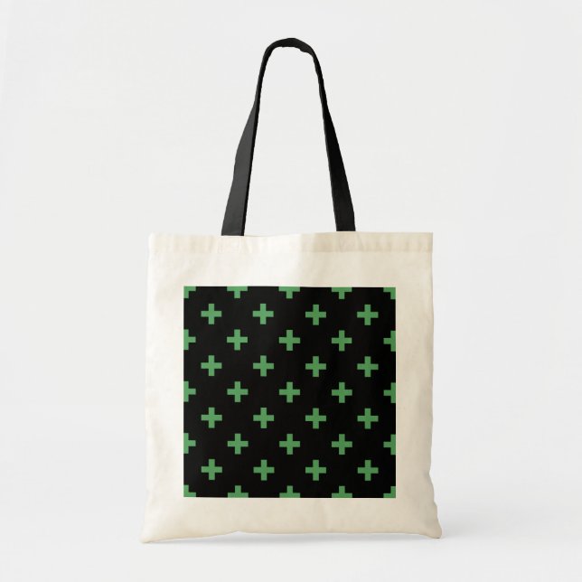 Bolsa Tote Polka verde cruza a preto (Frente)