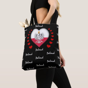 Bolsa Tote Polônia Flag & Heart, Polonês Flag fashion /spor