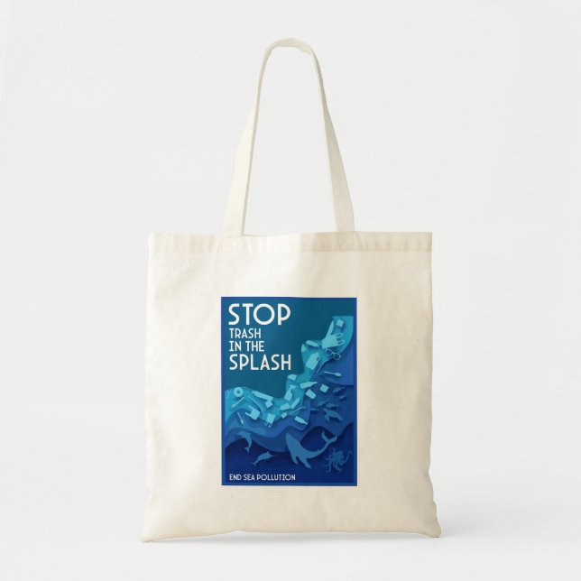 Bolsa Tote Poluição no mar de ponta (Frente)