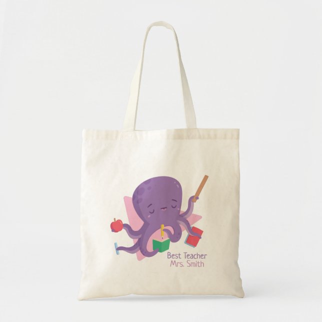 Bolsa Tote Polvo Atarefado Fofo Melhor Professor Personalizad (Frente)