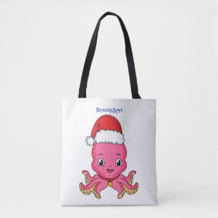 Bolsa Tote Polvo fofo e feliz usando chapéu de Natal desenho