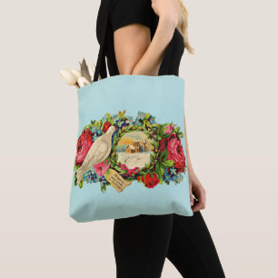 Bolsa Tote Pomba branca vitoriosa e mensagem de amor