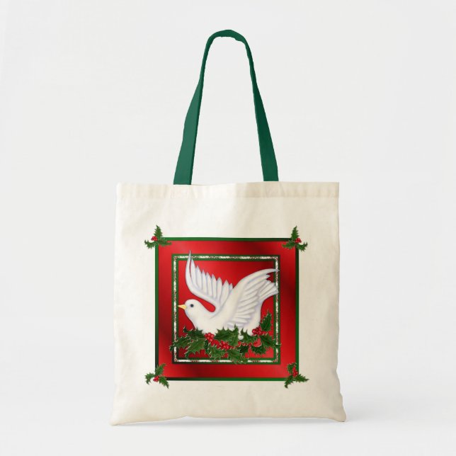 Bolsa Tote Pomba de Natal e Holly (Frente)