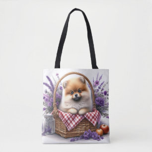 Bolsa Tote Pomerânia Cão Cachorro Cachorro Aquarela Picnic