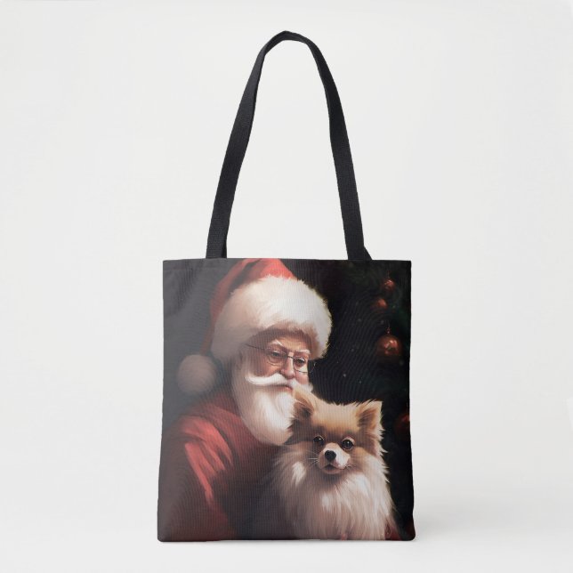Bolsa Tote Pomerânia com Papai Noel Natal Festivo (Frente)