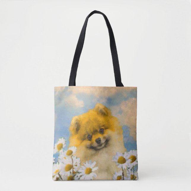 Bolsa Tote Pomerânia em Pintura de Dísias - Arte de Cachorro  (Frente)