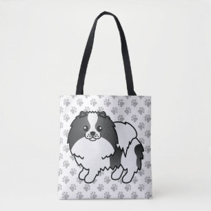 Bolsa Tote Pomerânia Preto Parti-Color Cartoon e Patas
