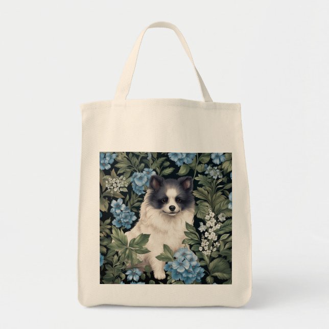 Bolsa Tote Pomerano Preto e Branco com Hydrangeas (Frente)