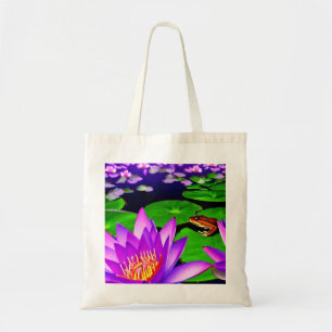 Bolsa Tote Pond Scende com Água Lily, Lily Pads e um Sapo