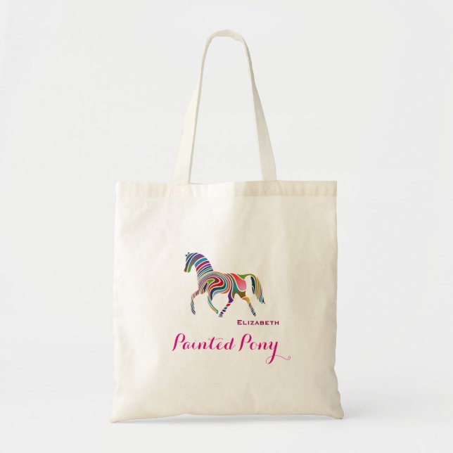 Bolsa Tote Pônei Pintado Listrado Colorido (Frente)