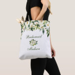 Bolsa Tote Ponta Floral Branca e Verde da Aquarela<br><div class="desc">Branca e Verde-Floral Branca de Bridesmaid Tote</div>
