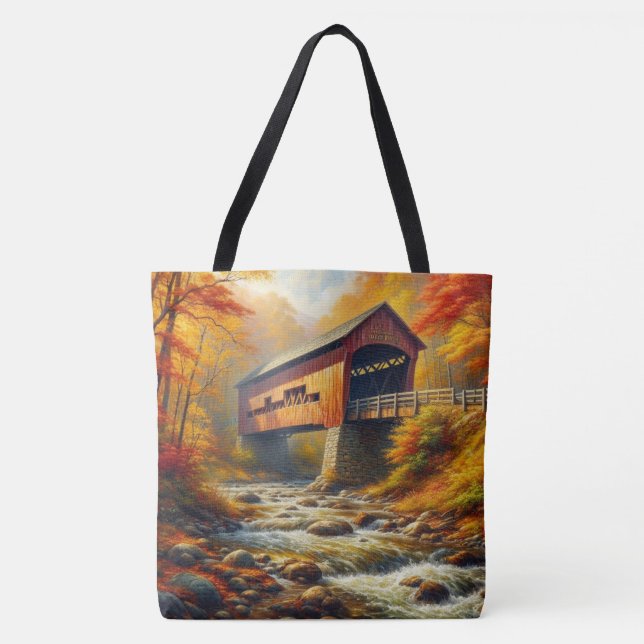 Bolsa Tote ponte clássica coberta pelo outono (Frente)