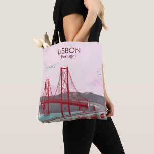 Bolsa Tote Ponte de Lisboa sobre o rio Tagus no estilo da saf