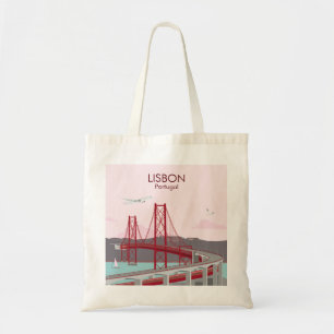 Bolsa Tote Ponte de Lisboa sobre o rio Tejo em estilo vintage