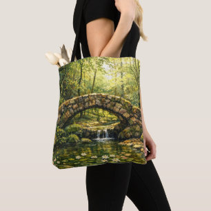 Bolsa Tote Ponte de Pedra e Arte de Córrego Cottagecore