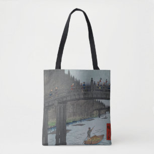 Bolsa Tote Ponte Night Kyobashi Vintage Ukiyo-e Art Japonês