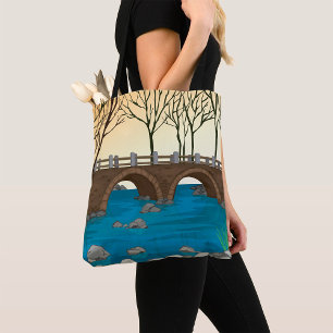 Bolsa Tote Ponte russa sobre paisagem natural fluvial