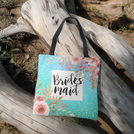 Bolsa Tote Pontes Douradas de Teal Floral Rosa-Rosa de Brides