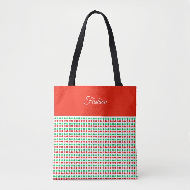 Bolsa Tote Pontinhos Vermelhos e Verdes na Moda (Frente)