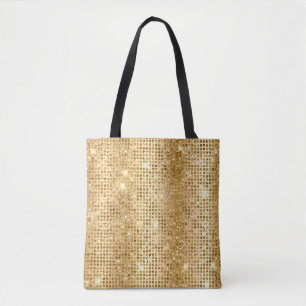 Bolsa Tote Ponto de Brilho de Faux e Folha Metálica Dourada