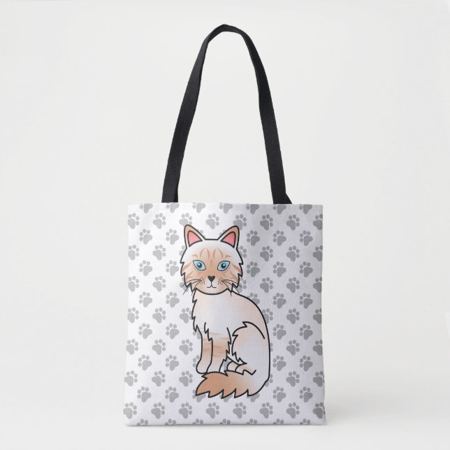 Bolsa Tote Ponto Vermelho Tabby Birman / Ragdoll Gato Fofo &  (Frente)