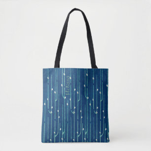 Bolsa Tote Pontos Brancos Abstrato Azul e Linhas Teais Person