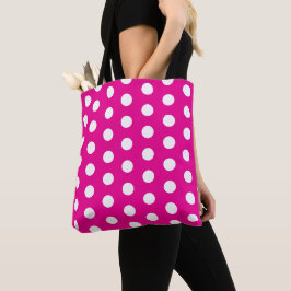 Bolsa Tote Pontos Brancos em Negrito sobre Rosa Vibrante