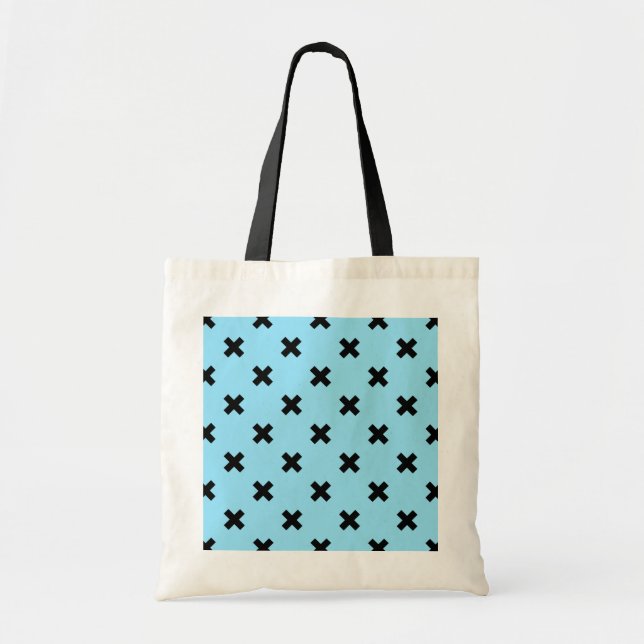 Bolsa Tote Pontos crus pretos sobre azul-bebê (Frente)
