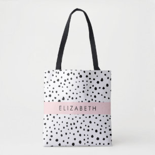 Bolsa Tote Pontos Dalmáticos, Pontos, Preto e Branco, Seu Nom